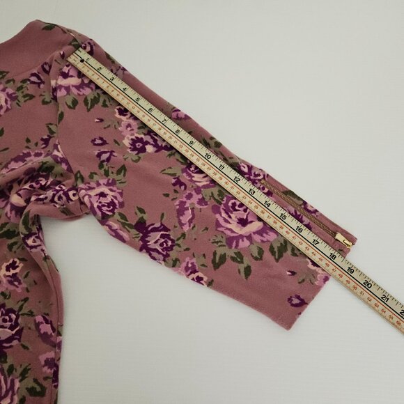 Denim & Co Shirt Womens XL Purple Floral Print 3/4 Sleeve Tunic Zip Cuff Stretch - Picture 9 of 14